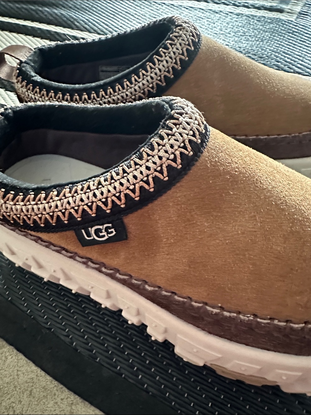 UGG Tan and Dark Brown Suede Slip-On Clogs - Picture 5 of 5